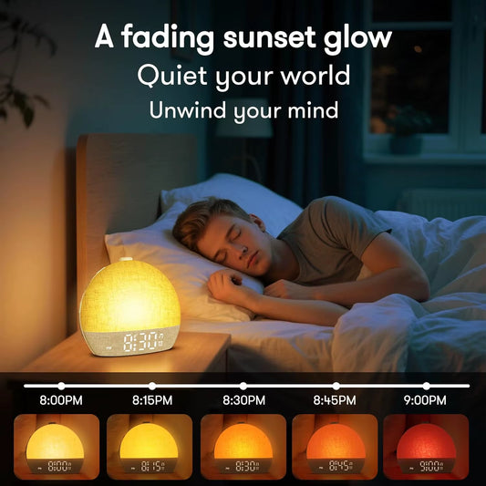 Noctora™ Réveil Lumineux Simulateur d’Aube – Machine à Bruit Blanc pour un Sommeil Naturel